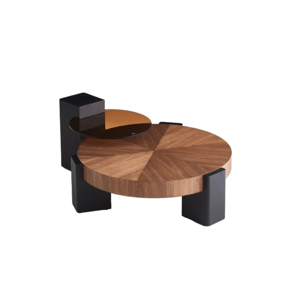 36.6 ModernRoundWoodCoffeeTablewithAccentEndTableLivingRoomTableSet 5