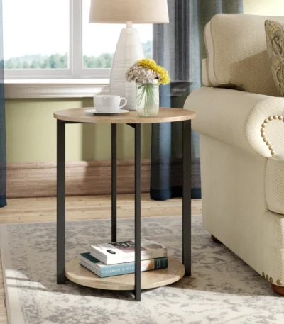 Round Side End Table with Storage